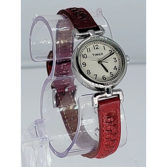 Timex Women\'s Classic Silver-Tone Watch with Burgundy Woven Leather Strap main image 5